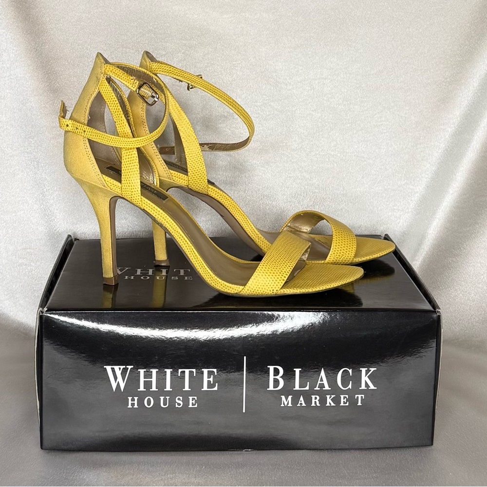 White House Black Market Mustard Strappy Heels